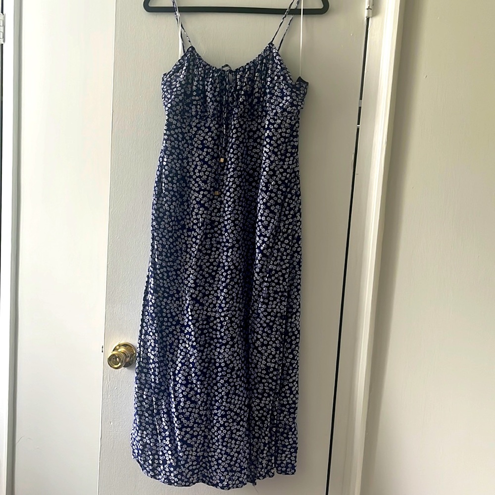 Showpo blue floral midi dress sleeveless with side slit worn once
